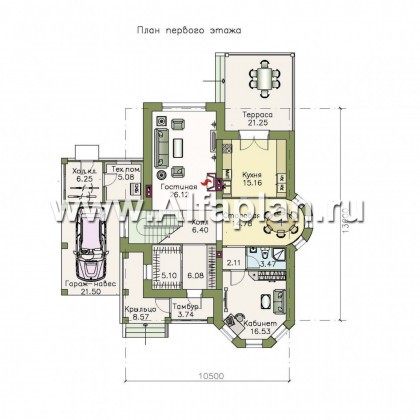 Проекты домов Альфаплан - «Эллада» - компактный особняк с гаражом-навесом - превью плана проекта №1