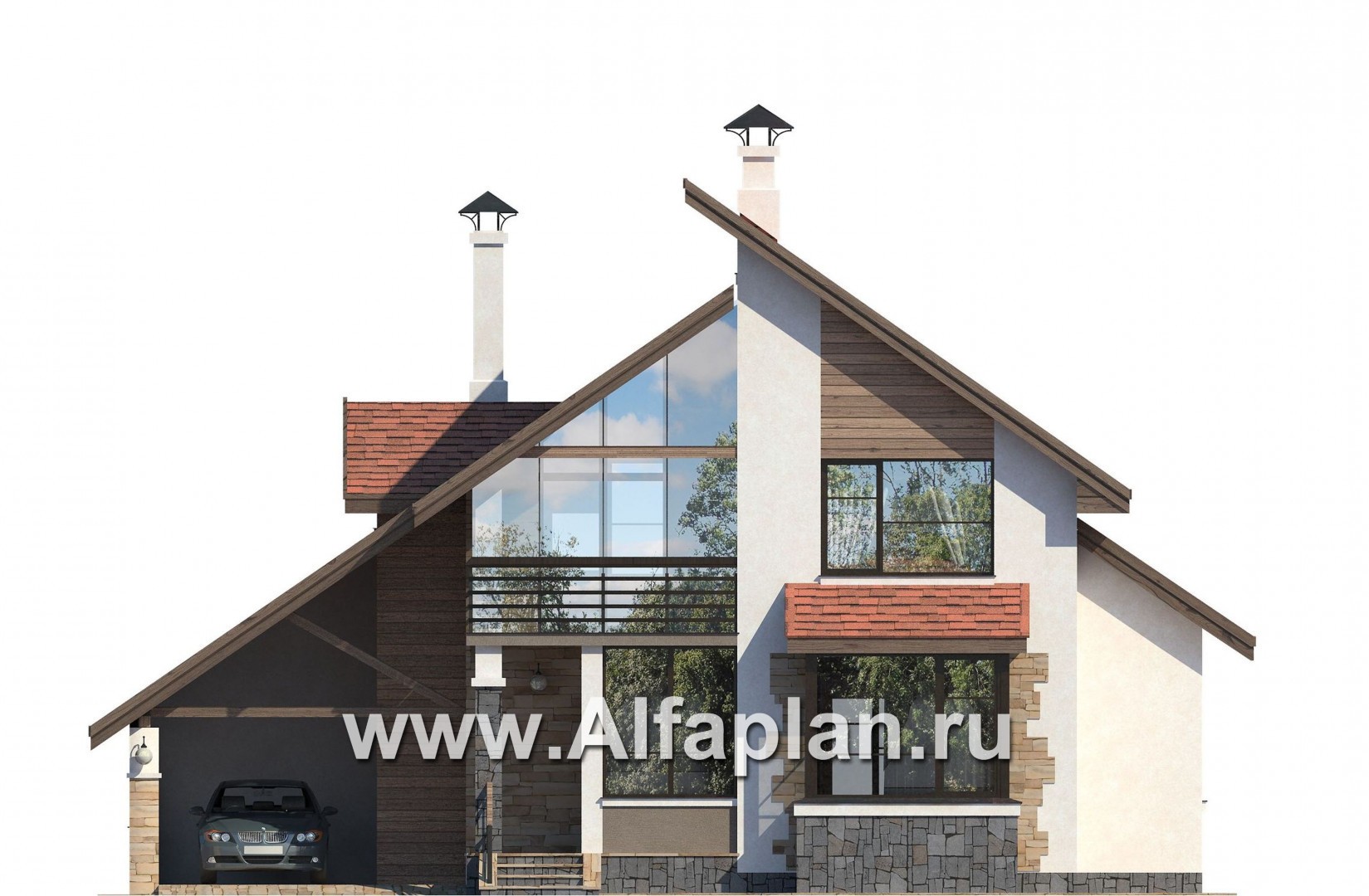 Проекты домов Альфаплан - «Футура» - коттедж для современной семьи с двумя детьми - изображение фасада №1