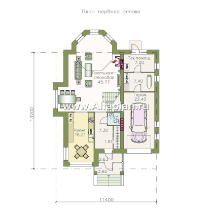 Проекты домов Альфаплан - «Дженни Врен» - удобный коттедж 154A - превью плана проекта №1