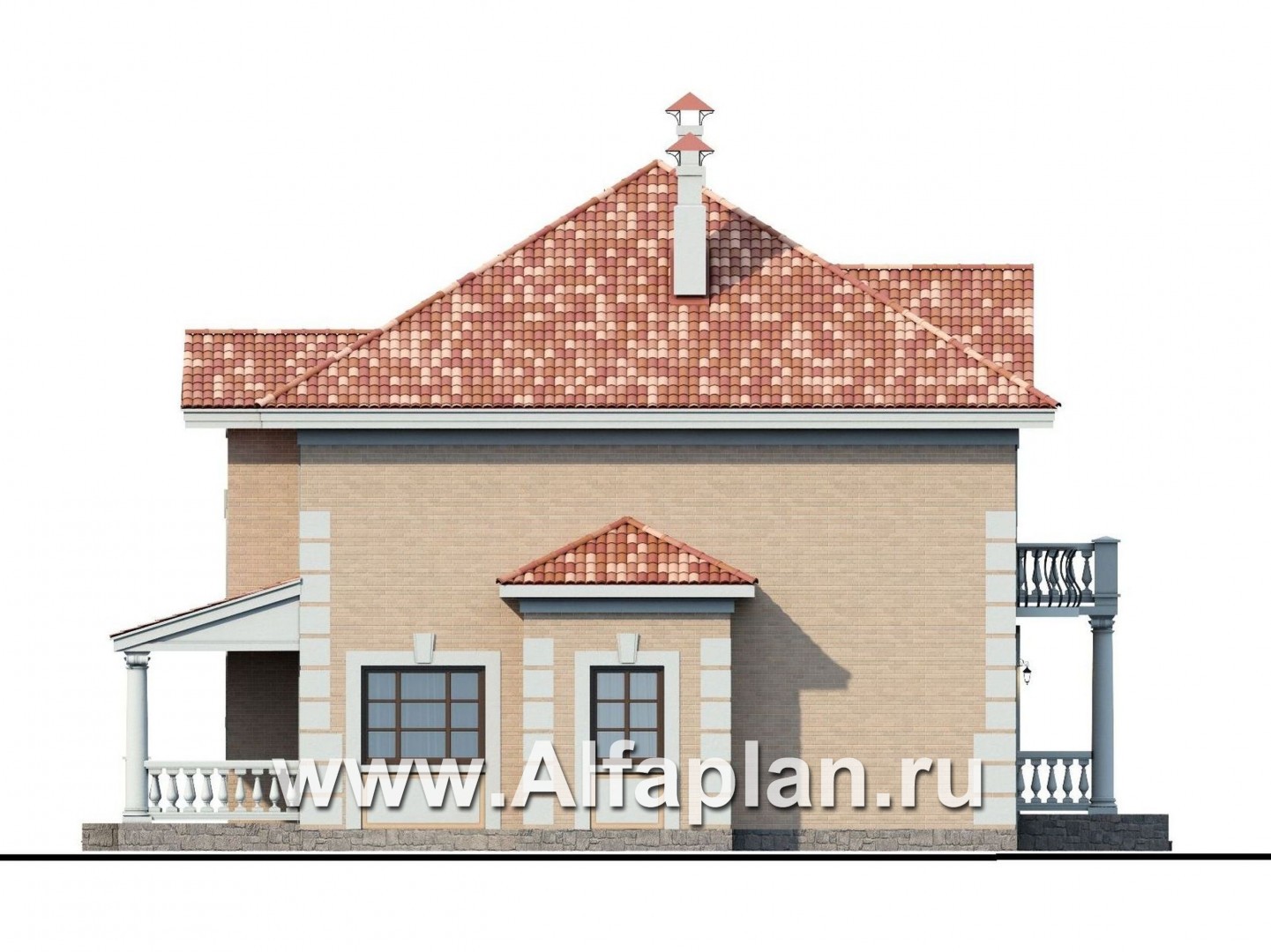 «Апраксин» - проект двухэтажного дома, с террасой и с балконом, в стиле Петровское барокко - фасад дома