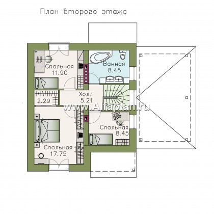 Проект дома с мансардой из газобетона «Оптима», планировка 3 спальни, с гаражом-навесом - превью план дома