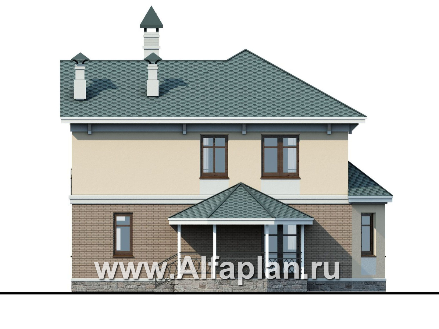 Проекты домов Альфаплан - «Классика»- проект двухэтажного дома с экрером, в русском стиле - изображение фасада №4
