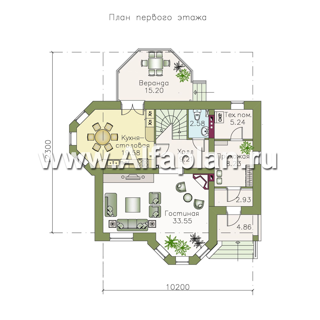Проекты домов Альфаплан - «Классика»- проект двухэтажного дома с экрером, в русском стиле - изображение плана проекта №1