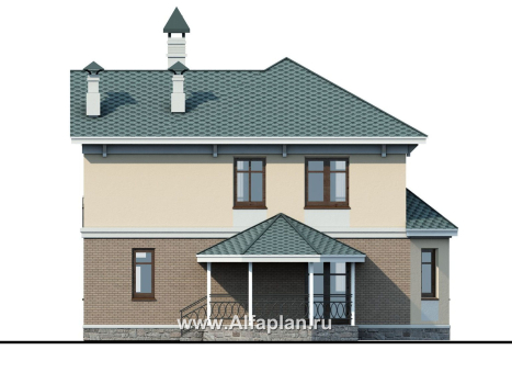 Проекты домов Альфаплан - «Классика»- проект двухэтажного дома с экрером, в русском стиле - превью фасада №4