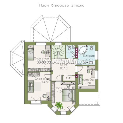 Проекты домов Альфаплан - «Классика»- проект двухэтажного дома с экрером, в русском стиле - превью плана проекта №2