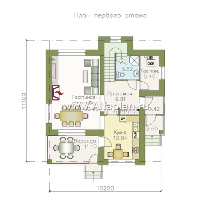 Проекты домов Альфаплан - «Знаменка» — удобный и компактный коттедж - превью плана проекта №1