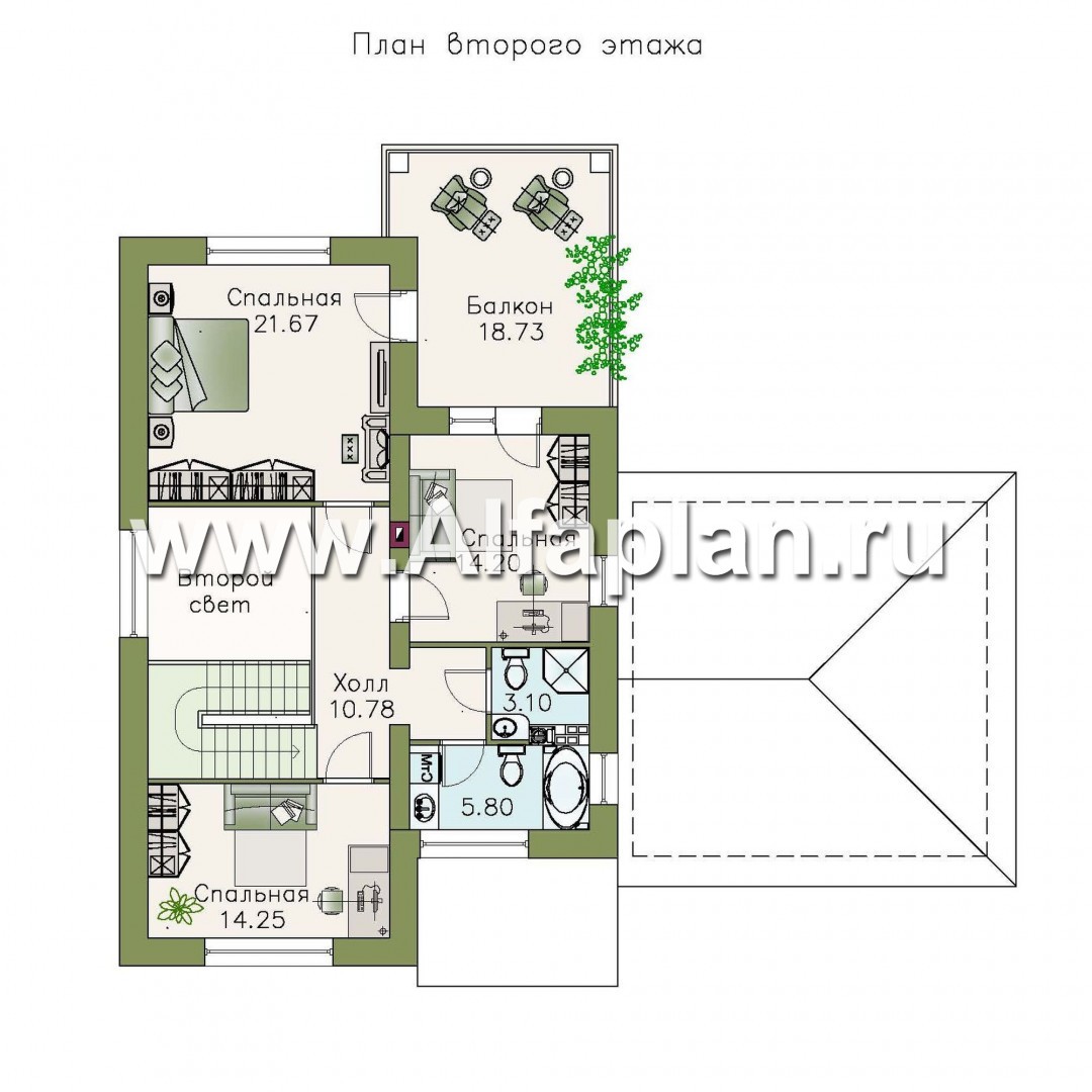 Проекты домов Альфаплан - «Монрепо» - компактный дом с гаражом-навесом на два авто - изображение плана проекта №2