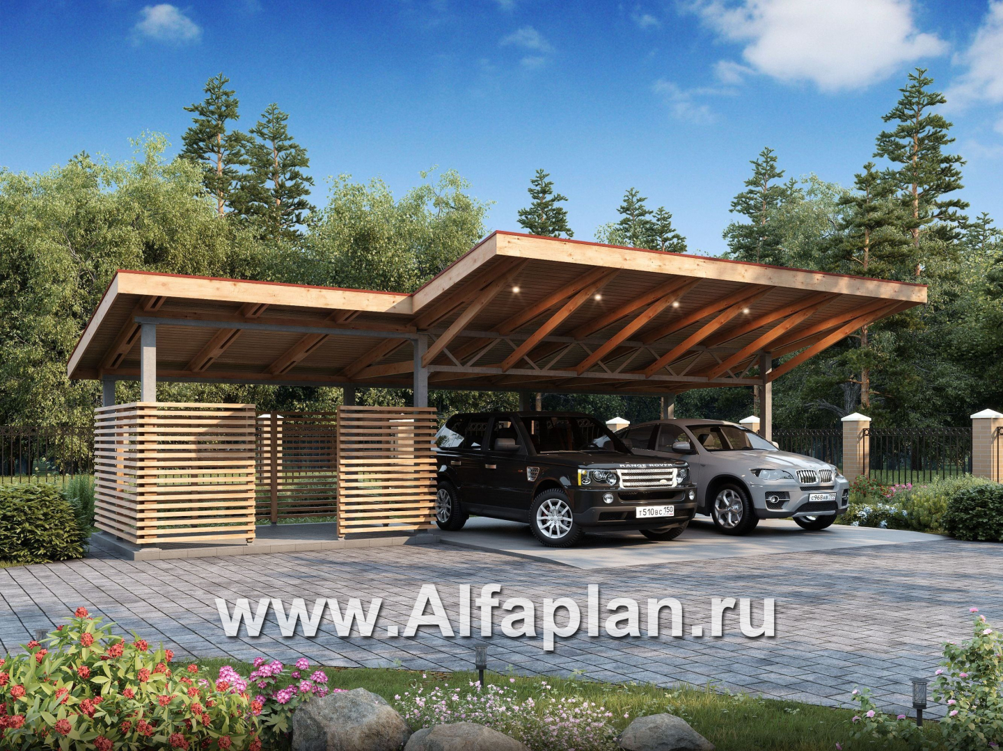 Проекты домов Альфаплан - Гараж-навес на два автомобиля - основное изображение