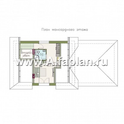 Проект бани с квартирой в мансарде и навесом на 2 авто - превью план дома