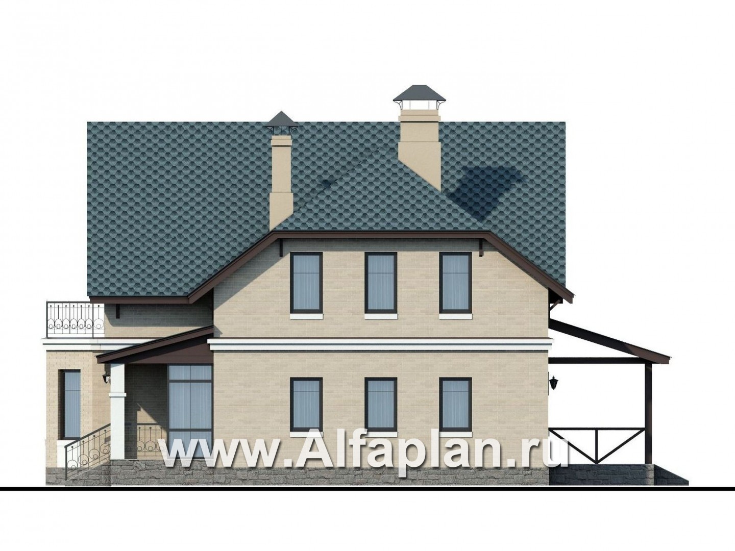 Проекты домов Альфаплан - «Времена года» - дом для семьи с двумя детьми - изображение фасада №2