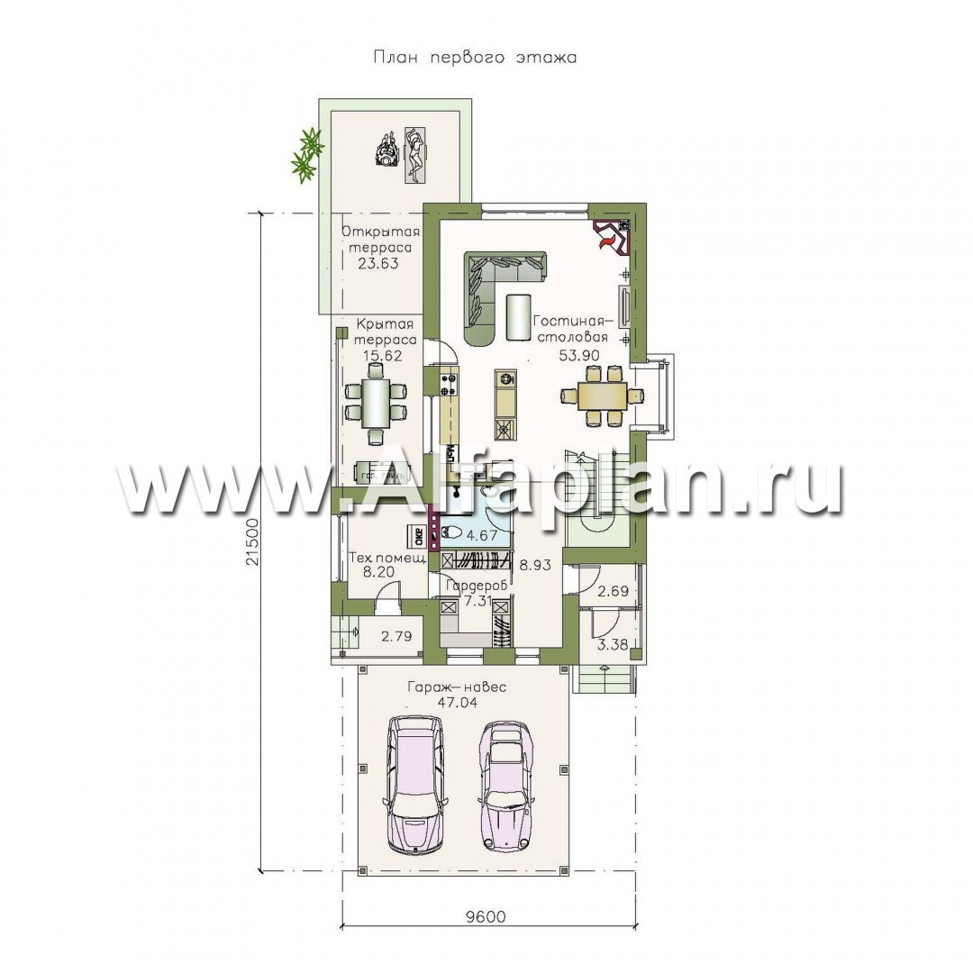 Проекты домов Альфаплан - «Эль-Ниньо»- дом с террасами и навесом для машин - изображение плана проекта №1