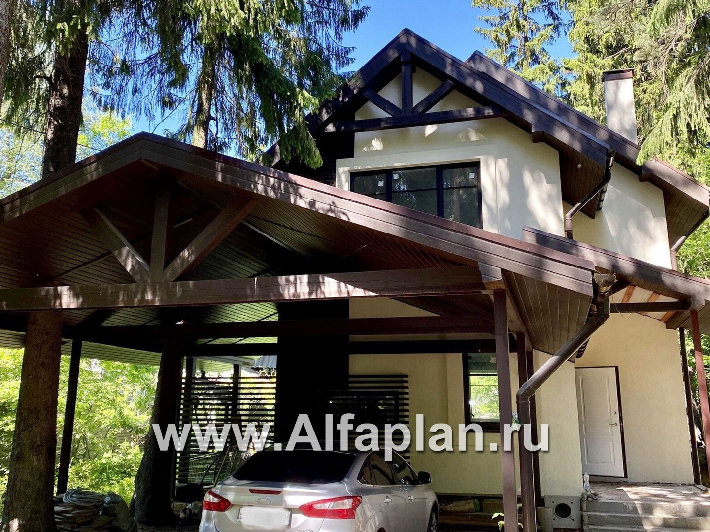 Проекты домов Альфаплан - «Эль-Ниньо»- дом с террасами и навесом для машин - дополнительное изображение №1