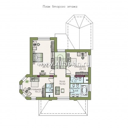 Проекты домов Альфаплан - «Львиное сердце» - загородный коттедж с просторной верандой - превью плана проекта №2