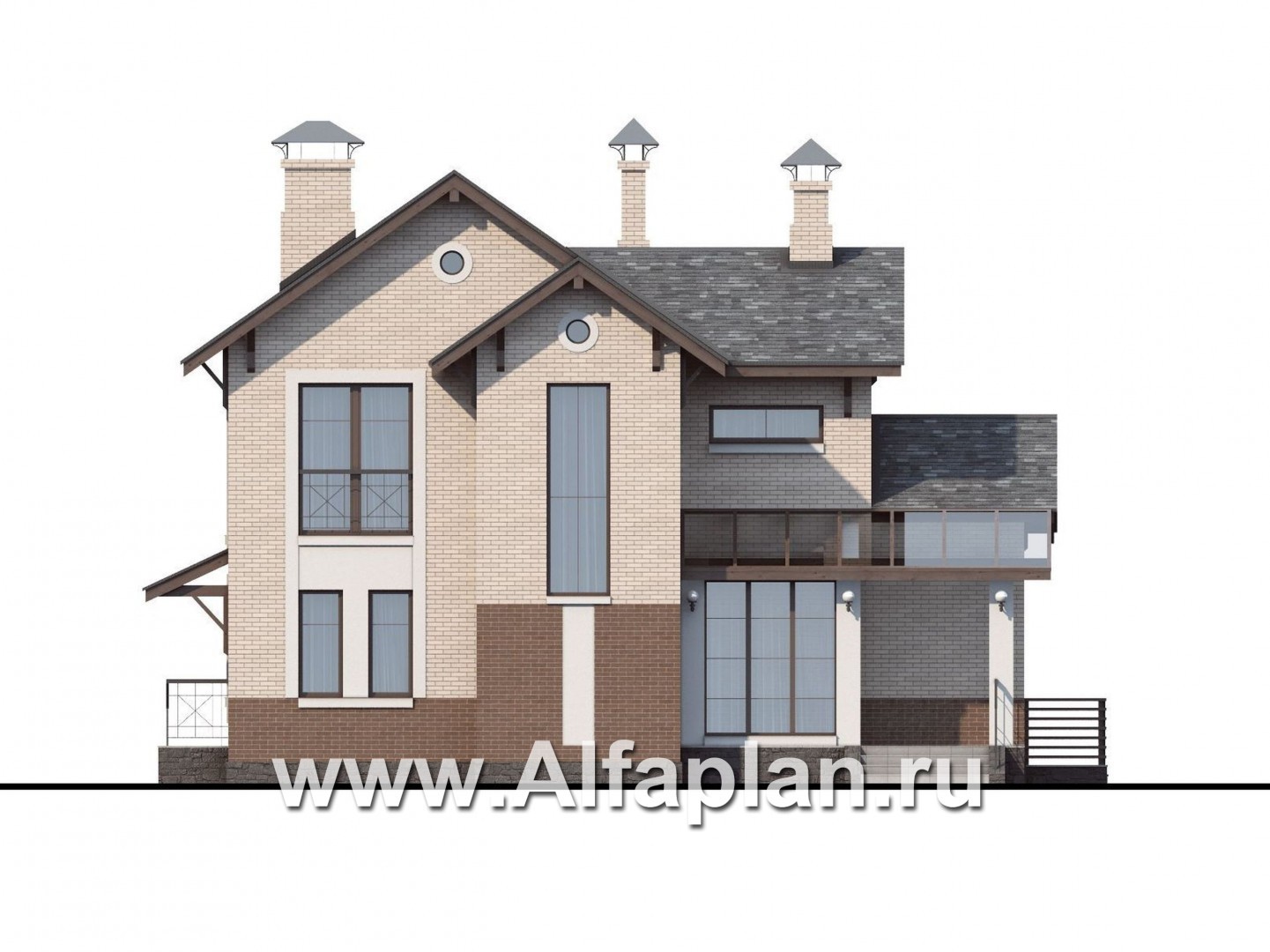 Проекты домов Альфаплан - «Флагман» - комфортабельный коттедж с бассейном и зоной spa - изображение фасада №1