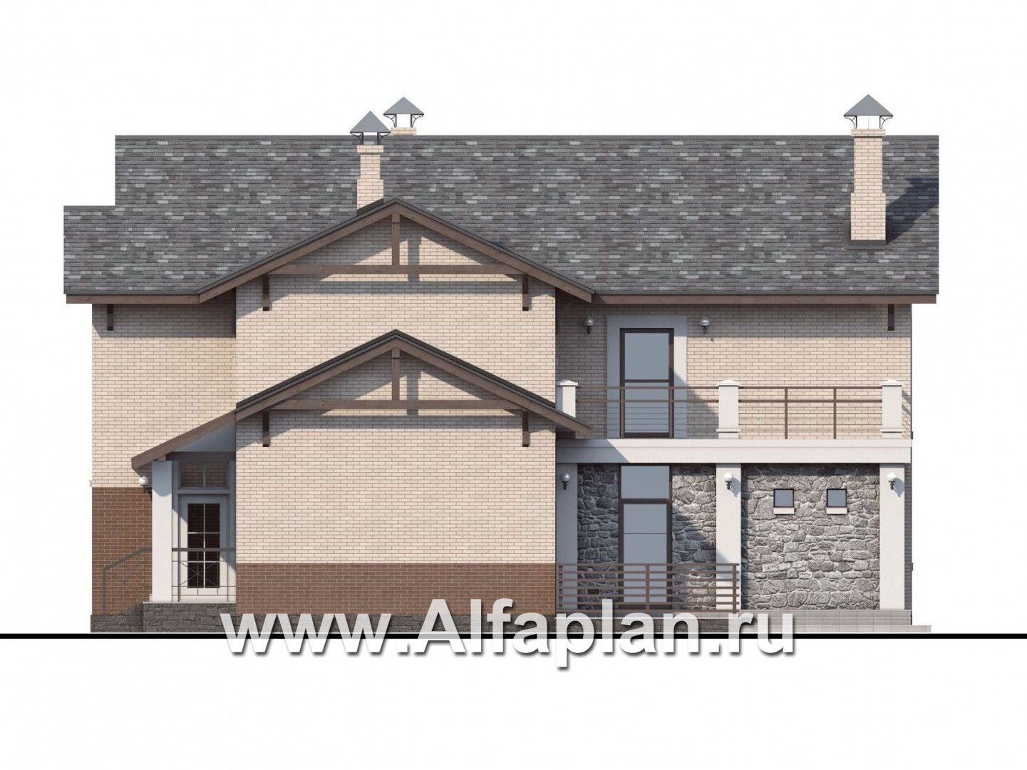 Проекты домов Альфаплан - «Флагман» - комфортабельный коттедж с бассейном и зоной spa - изображение фасада №2