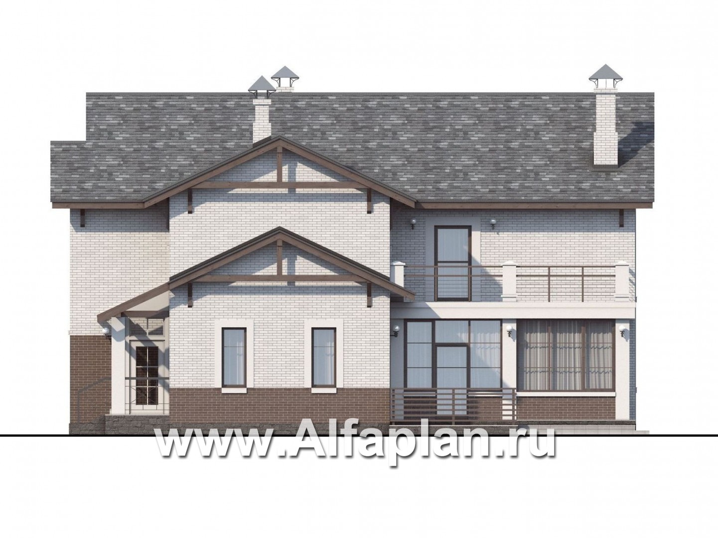 Проекты домов Альфаплан - «Флагман» - коттедж с большой верандой и солярием - изображение фасада №2