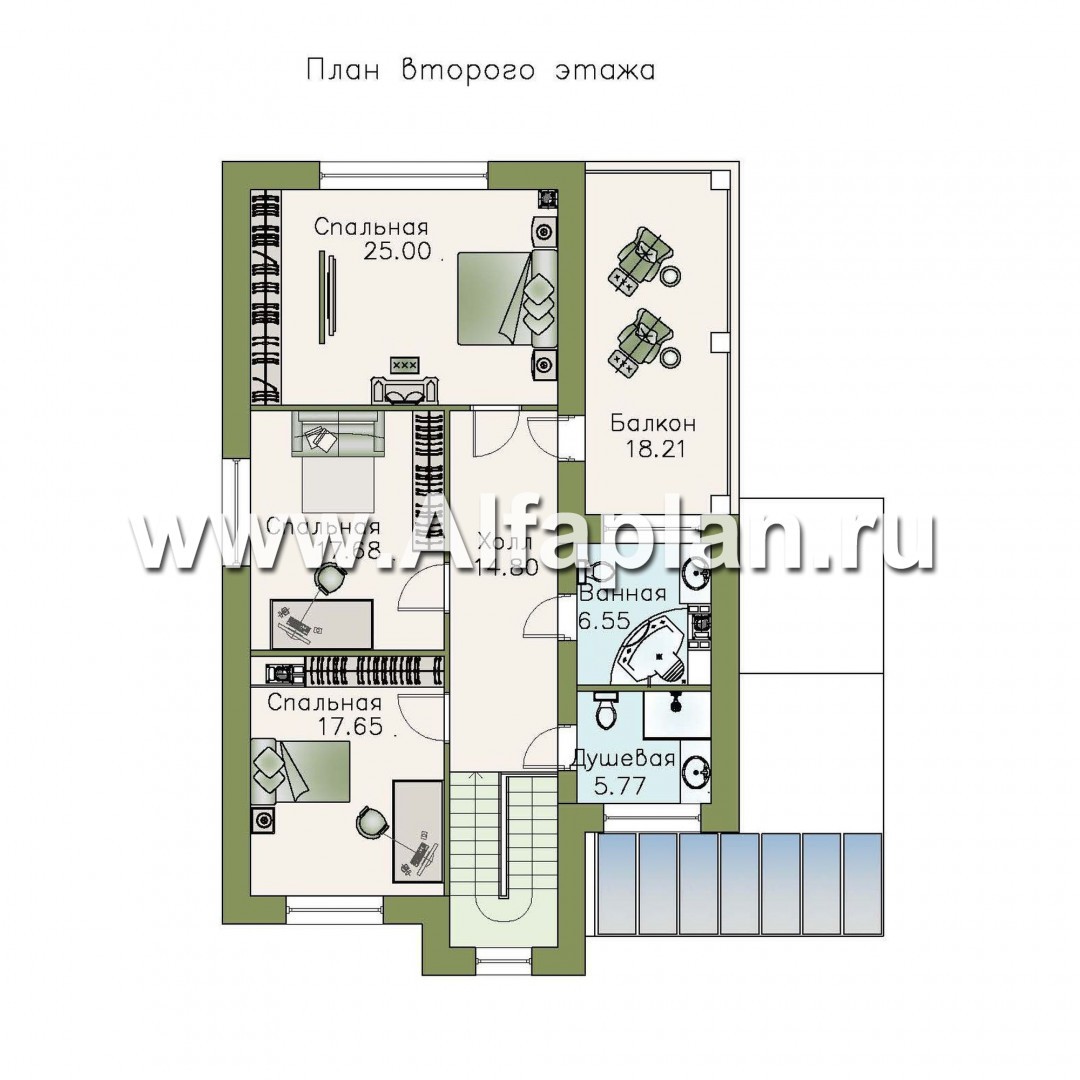 Проекты домов Альфаплан - «Флагман» - коттедж с большой верандой и солярием - план проекта №2