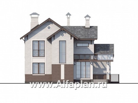 Проекты домов Альфаплан - «Флагман» - коттедж с большой верандой и солярием - превью фасада №1