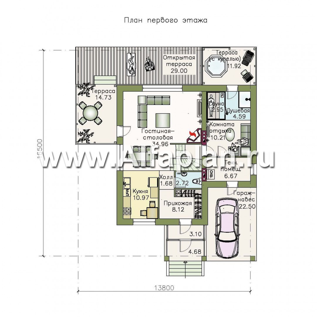 Проекты домов Альфаплан - Компактный коттедж с комфортной планировкой - план проекта №1