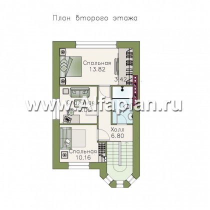 Проект двухэтажного дома с мансардой, с террасой, с гаражом и сауной, цокольный этаж на уровне земли - превью план дома