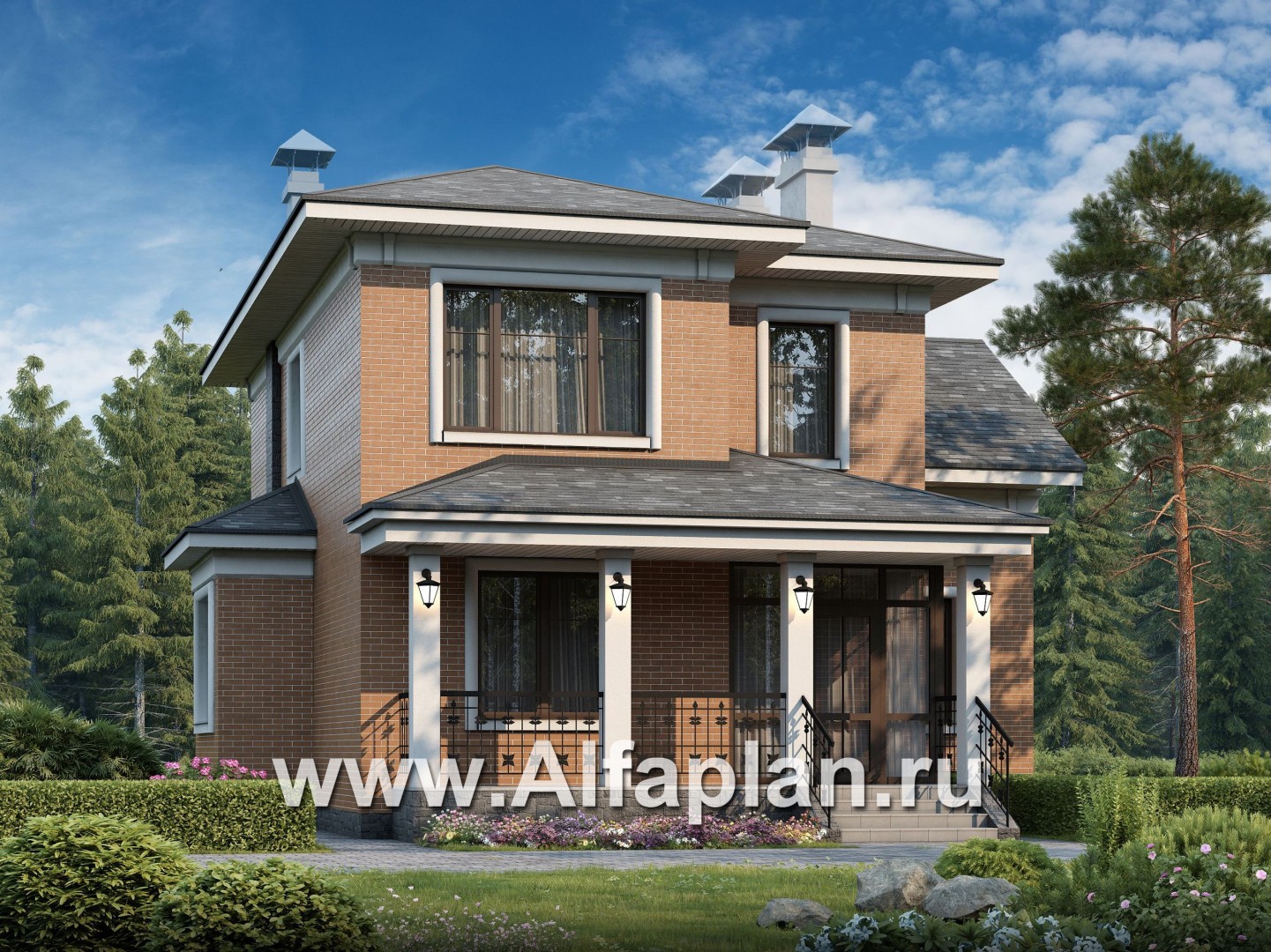 Проекты домов Альфаплан - «Портал» - двухэтажный классический коттедж - основное изображение