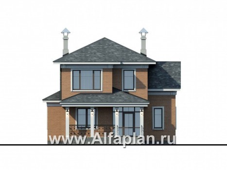 Проекты домов Альфаплан - «Портал» - двухэтажный классический коттедж - превью фасада №1