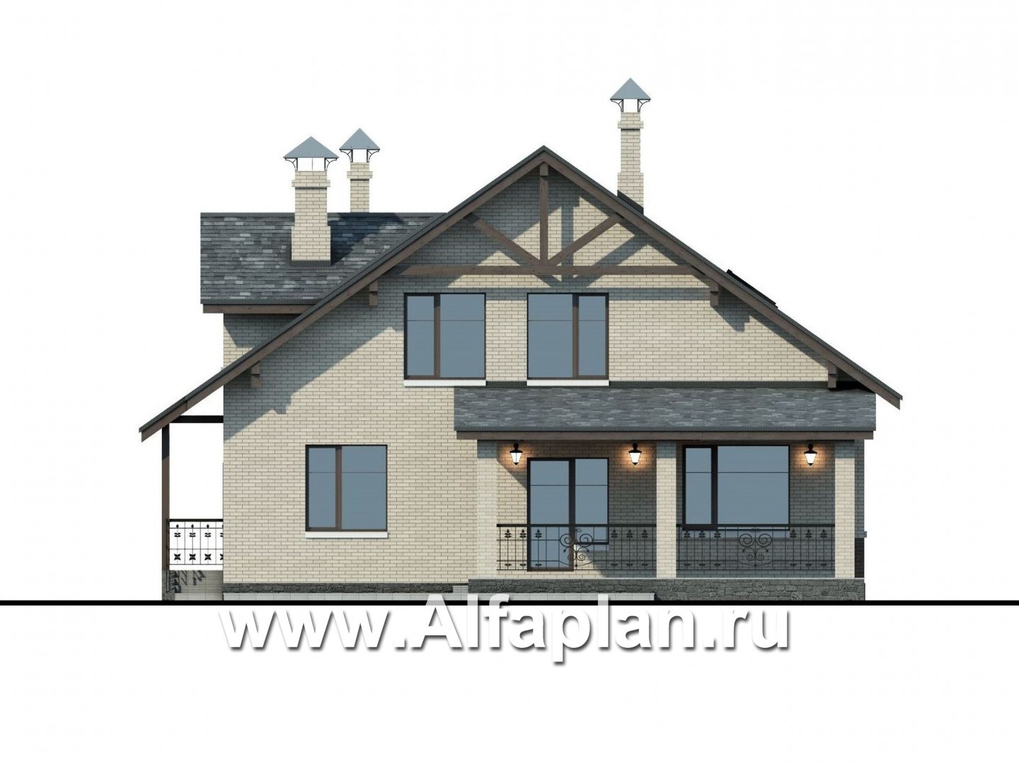 Проекты домов Альфаплан - «Бергедорф» - экономичный дом с двускатной кровлей - изображение фасада №4