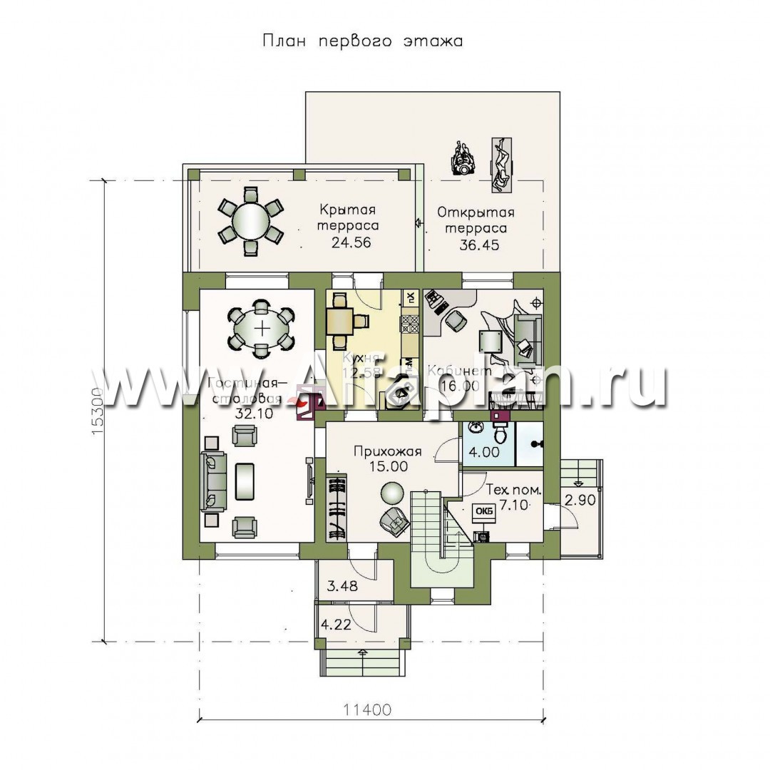 Проекты домов Альфаплан - «Бергедорф» - экономичный дом с двускатной кровлей - план проекта №1
