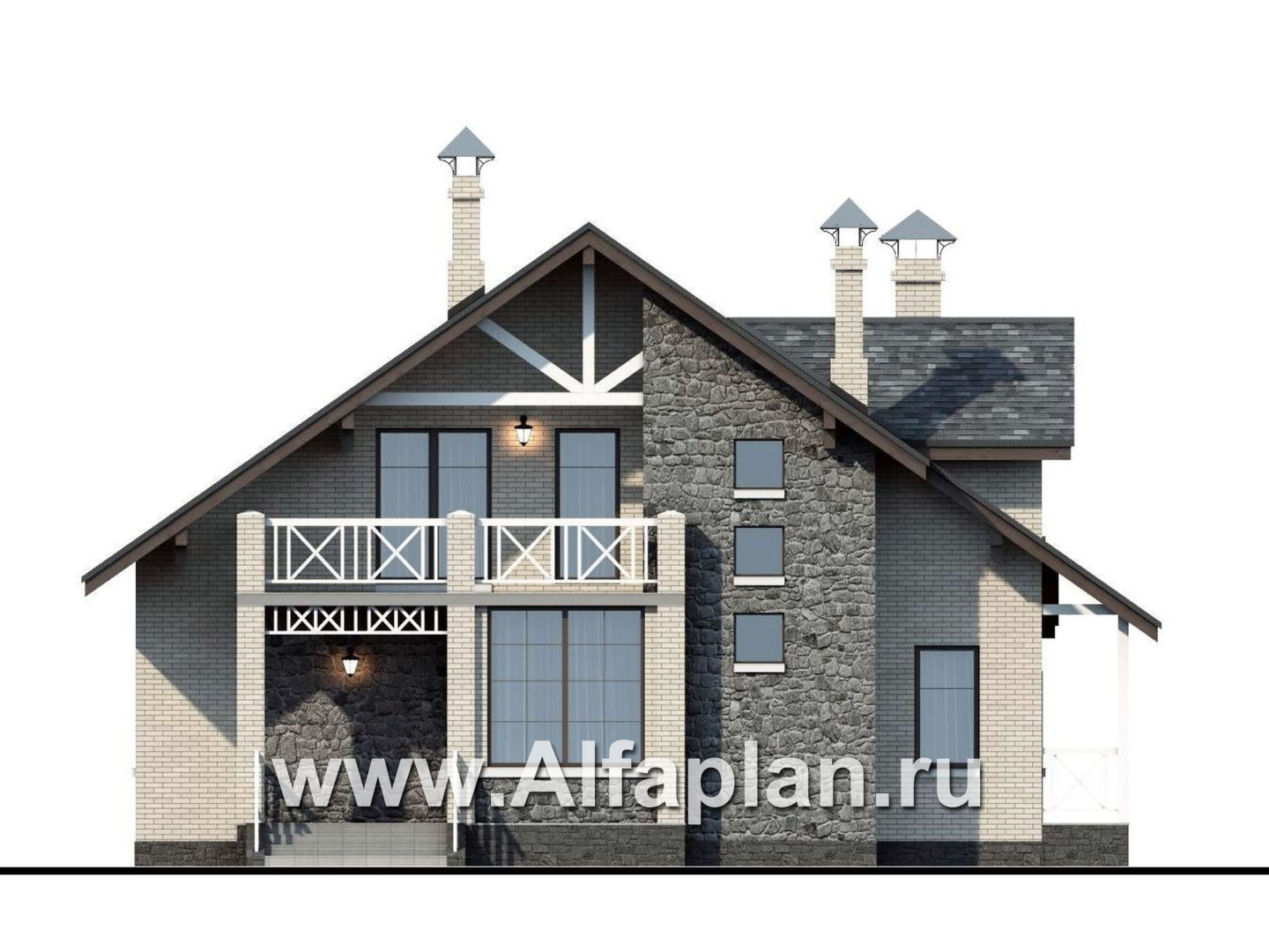 Проекты домов Альфаплан - «Грюневальд»-  рациональный план дома, двускатная крыша - изображение фасада №1