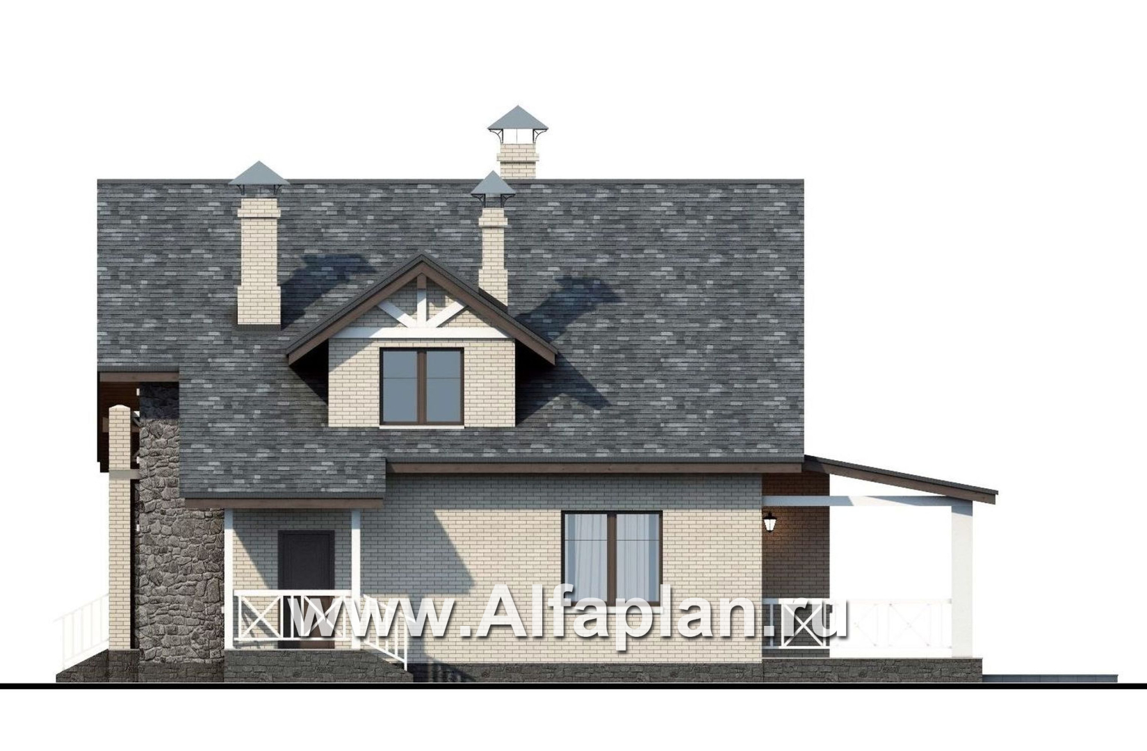 Проекты домов Альфаплан - «Грюневальд»-  рациональный план дома, двускатная крыша - изображение фасада №2