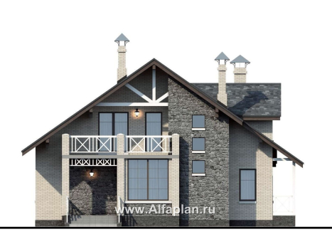 Проекты домов Альфаплан - «Грюневальд»-  рациональный план дома, двускатная крыша - превью фасада №1