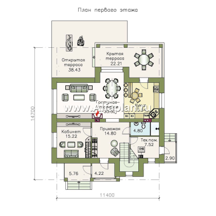 Проекты домов Альфаплан - «Грюневальд»-  рациональный план дома, двускатная крыша - превью плана проекта №1
