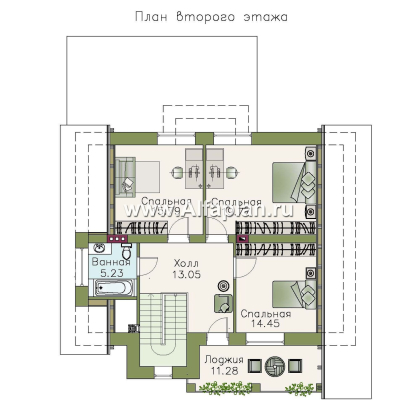 Проекты домов Альфаплан - «Грюневальд»-  рациональный план дома, двускатная крыша - превью плана проекта №2