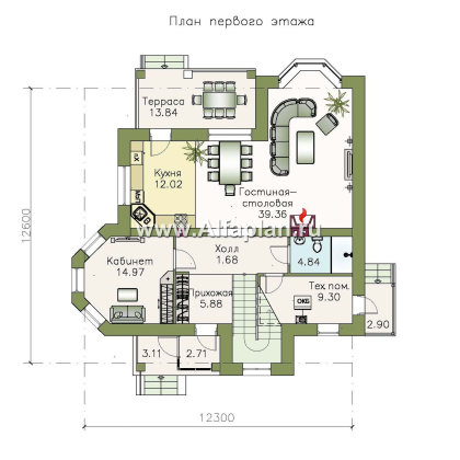 Проекты домов Альфаплан - «Зальцбург» - рациональный план дома, двускатная крыша - превью плана проекта №1