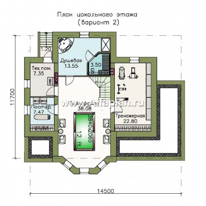 «Клио Плюс» - проект дома с мансардой, с эркером и с террасой, с  цокольным этажом - превью план дома