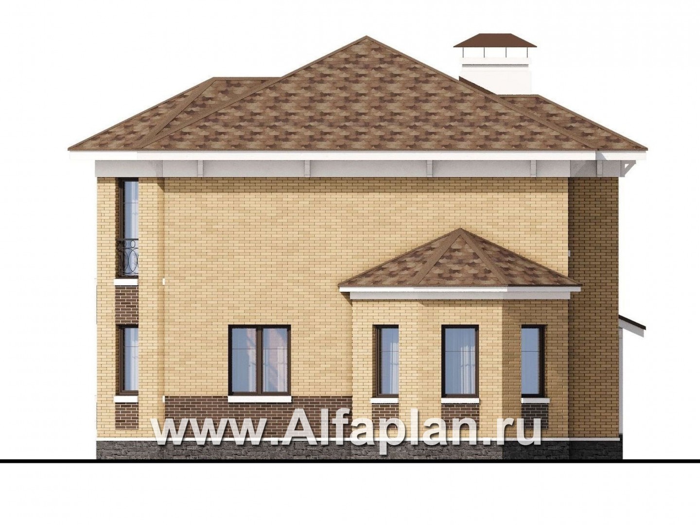 Проекты домов Альфаплан - «Классика» - проект двухэтажного дома из газобетона с эркером - изображение фасада №2