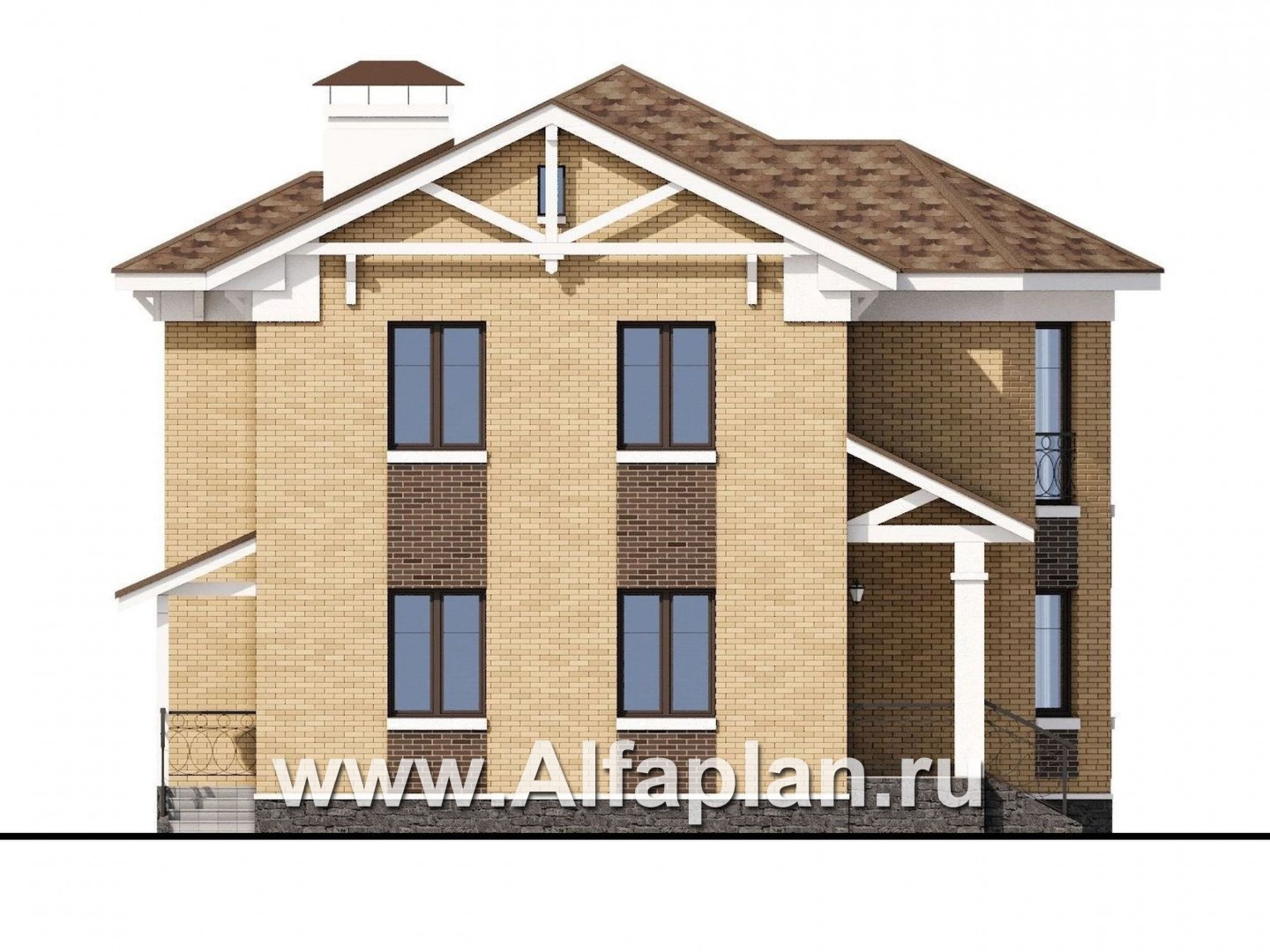 Проекты домов Альфаплан - «Классика» - проект двухэтажного дома из газобетона с эркером - изображение фасада №3