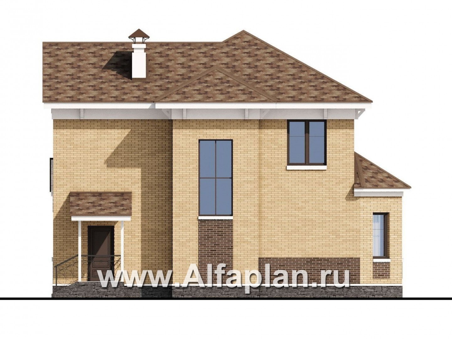 Проекты домов Альфаплан - «Классика» - проект двухэтажного дома из газобетона с эркером - изображение фасада №4