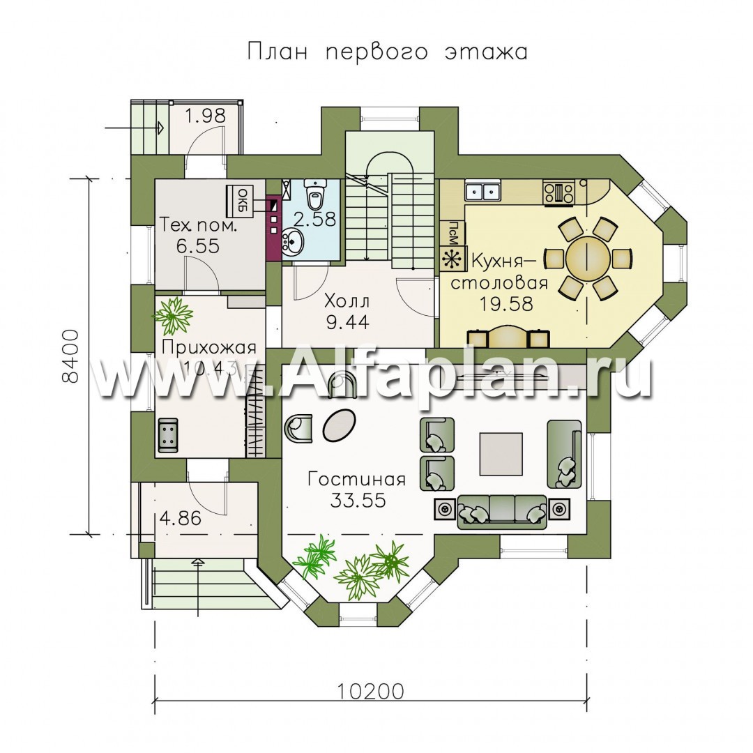 Проекты домов Альфаплан - «Классика» - проект двухэтажного дома из газобетона с эркером - изображение плана проекта №1