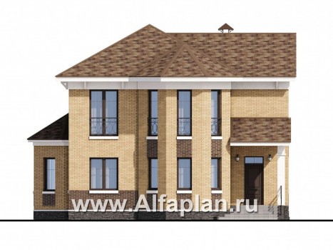 Проекты домов Альфаплан - «Классика» - проект двухэтажного дома из газобетона с эркером - превью фасада №1