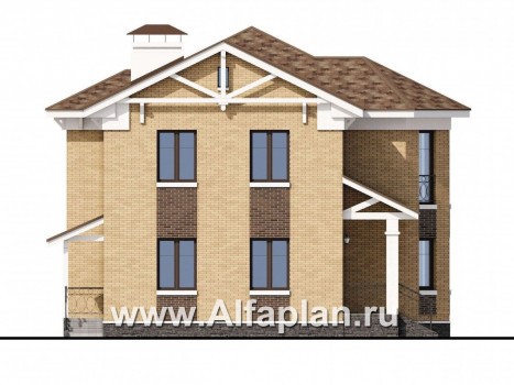 Проекты домов Альфаплан - «Классика» - проект двухэтажного дома из газобетона с эркером - превью фасада №3