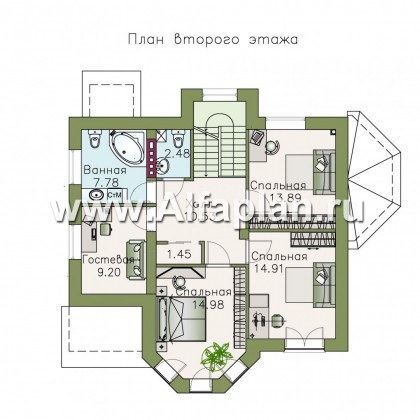 Проекты домов Альфаплан - «Классика» - проект двухэтажного дома из газобетона с эркером - превью плана проекта №2