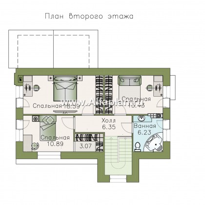 «Альпина» - проект двухэтажного дома, с мансардой и с гаражом на 1 авто и сауной в цоколе - превью план дома