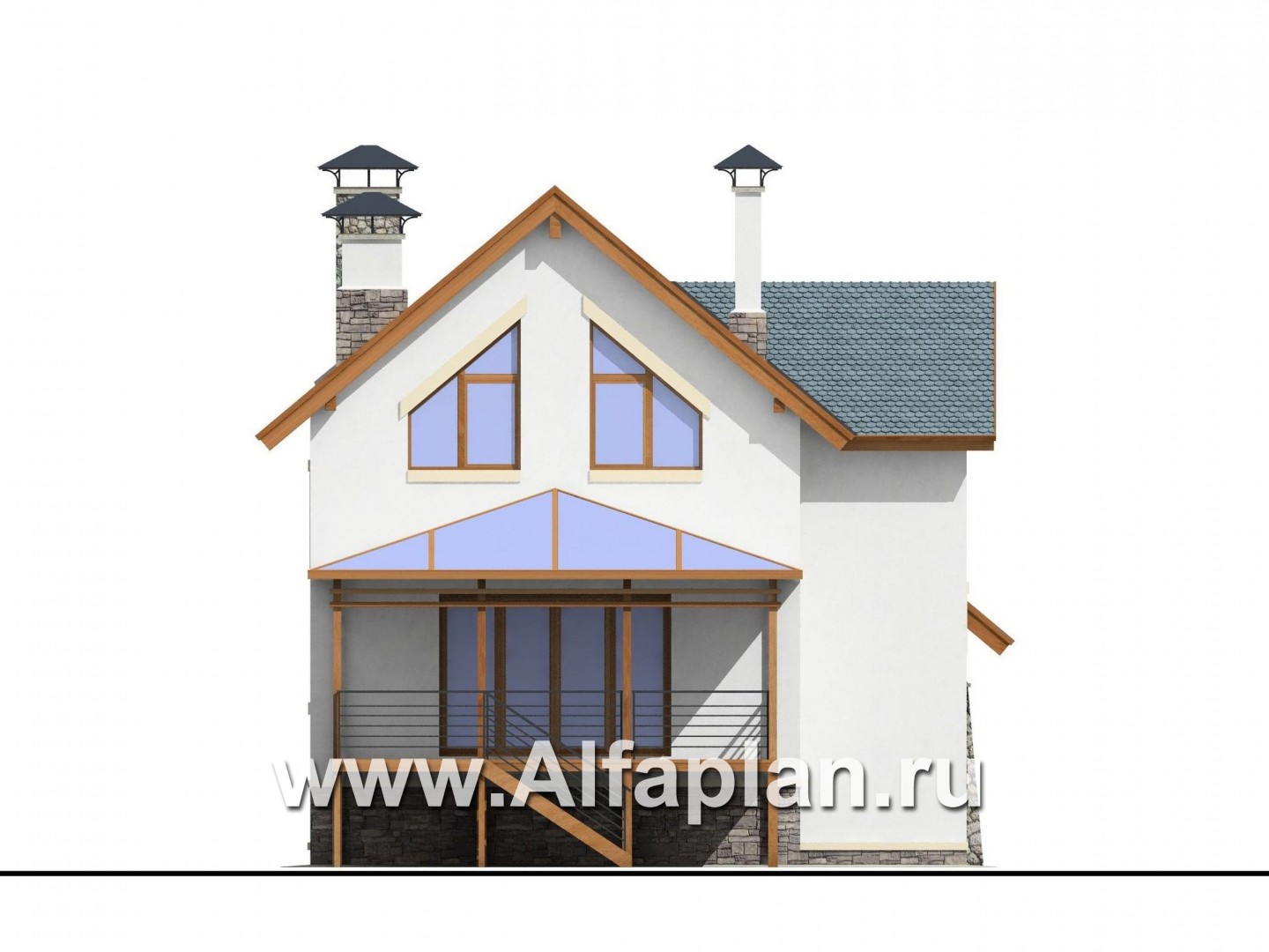 Проекты домов Альфаплан - «Экспрофессо» - проект двухэтажного дома, сауна в цокольном этаже, для узкого участка - изображение фасада №4