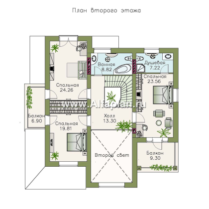 Проекты домов Альфаплан - «Голицын» - коттедж с двусветной гостиной и цоколем - превью плана проекта №3