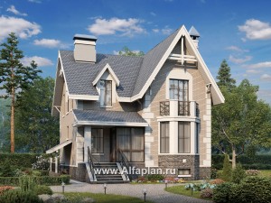 Превью проекта ««Стелла»- проект дома с мансардой, с террасой, с цокольным этажом, в английском стиле»