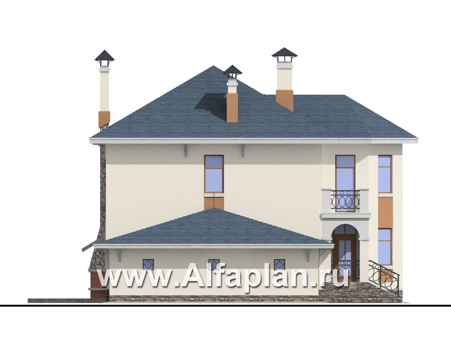 Проекты домов Альфаплан - «Модус Вивенди»- изящный коттедж с зимним садом (или верандой) и гаражом - изображение фасада №3