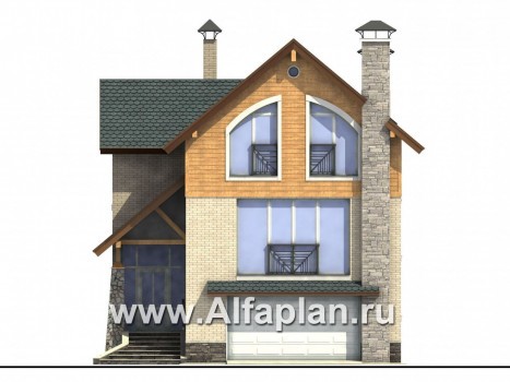 Проекты домов Альфаплан - «Экспрофессо» - комфортный дом для узкого участка - превью фасада №1