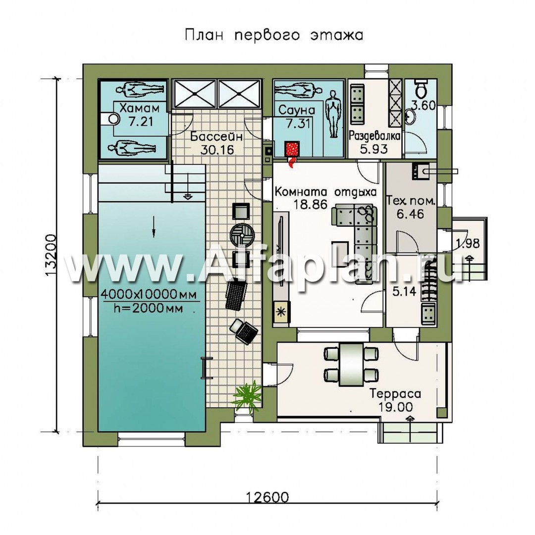 Проекты домов Альфаплан - Дом для отдыха (SPA-комплекс) с бассейном - план проекта №1