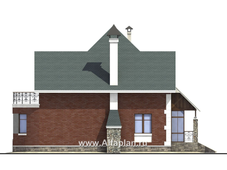 Проекты домов Альфаплан - «Алегро»- проект загородного дома с мансардой, планировка дома с эркером и с террасой - превью фасада №2
